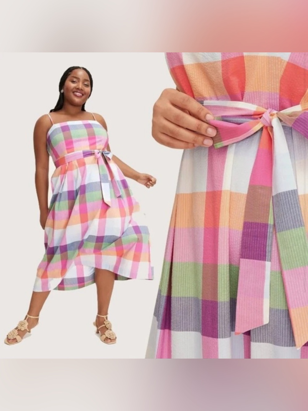 Kate spade for target Multicolor Plaid Midi Sundress with Tie Belt - Picture 2 of 9